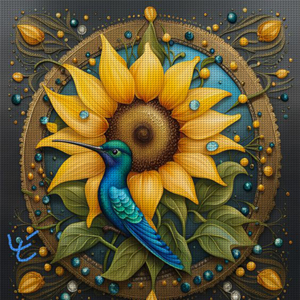 Sunflowers And Hummingbirds - 11CT Stamped Cross Stitch 50*50CM