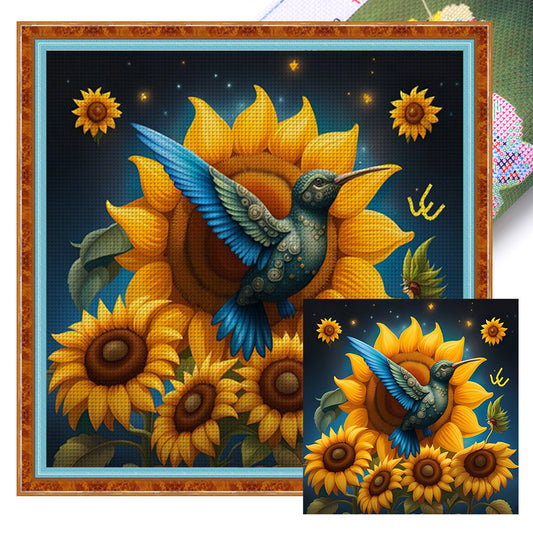 Sunflowers And Hummingbirds - 11CT Stamped Cross Stitch 50*50CM