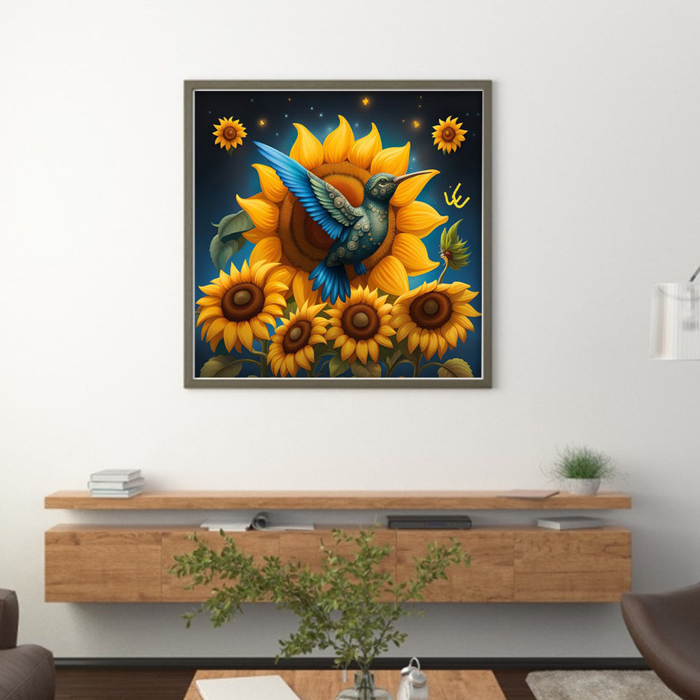 Sunflowers And Hummingbirds - 11CT Stamped Cross Stitch 50*50CM