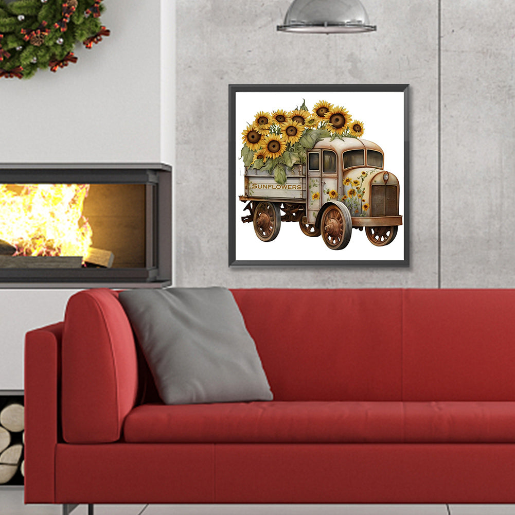 Sunflower Truck - Full Round Drill Diamond Painting 30*30CM