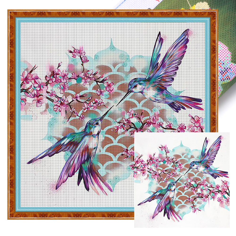 Hummingbird Peach Blossom - 11CT Stamped Cross Stitch 40*40CM