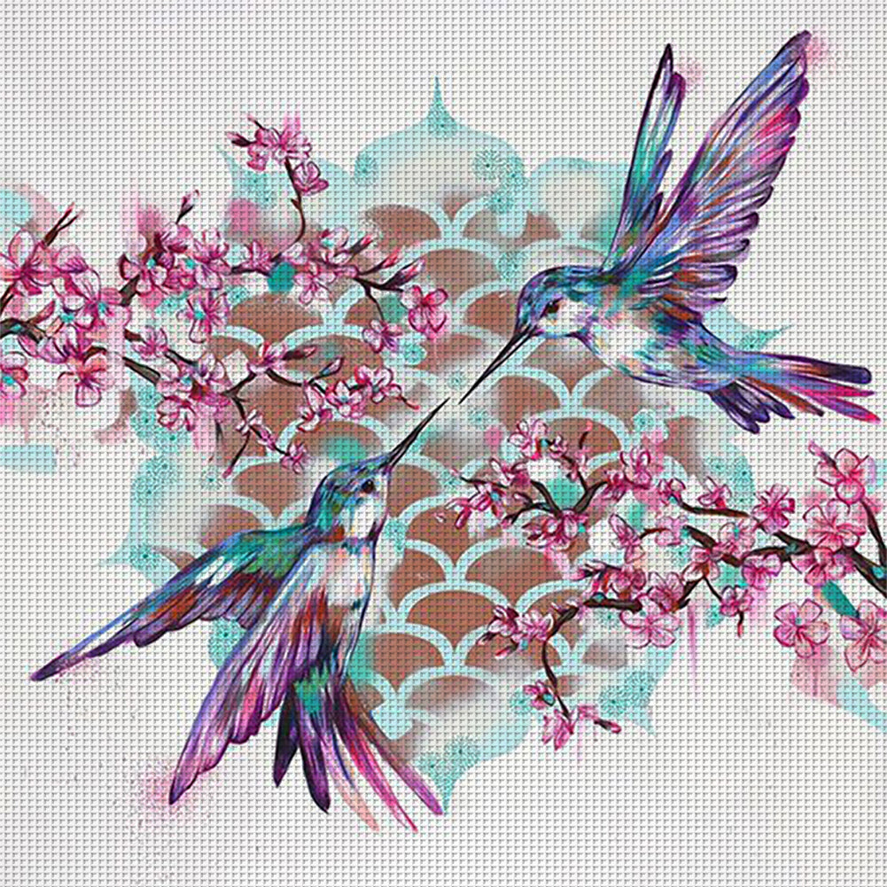 Hummingbird Peach Blossom - 11CT Stamped Cross Stitch 40*40CM