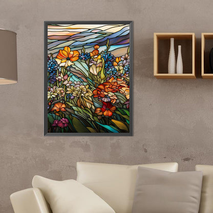 Floral Glass Painting Flowers - Full Round Drill Diamond Painting 30*40CM