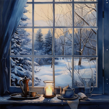 Snow Scene Outside The Window - 11CT Stamped Cross Stitch 50*50CM