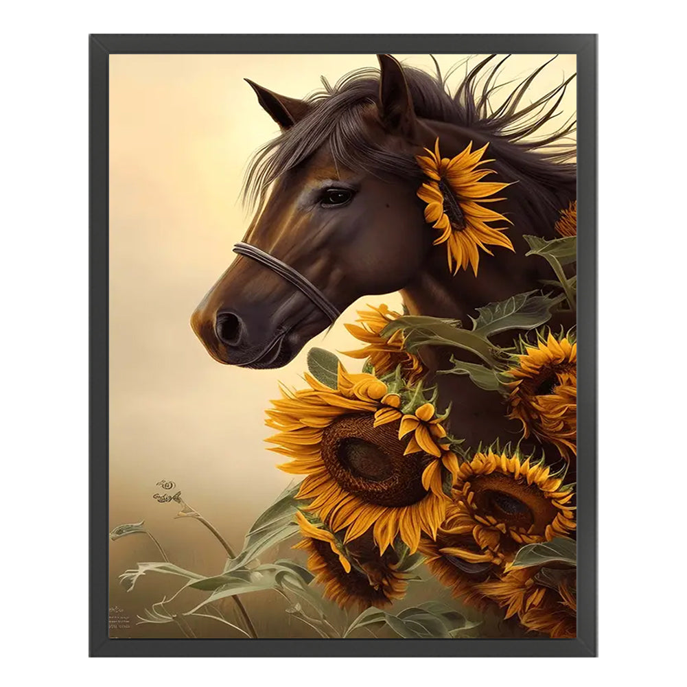 Sunflower And Horse - 11CT Stamped Cross Stitch 40*50CM