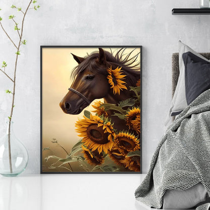 Sunflower And Horse - 11CT Stamped Cross Stitch 40*50CM