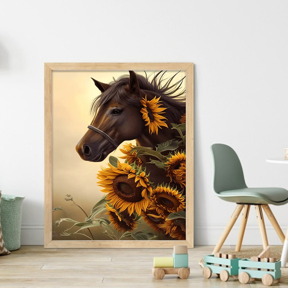 Sunflower And Horse - 11CT Stamped Cross Stitch 40*50CM