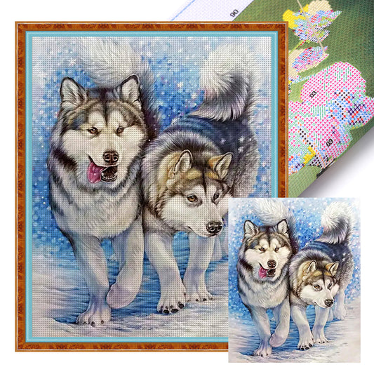 Wolf In The Snow - 11CT Stamped Cross Stitch 40*50CM