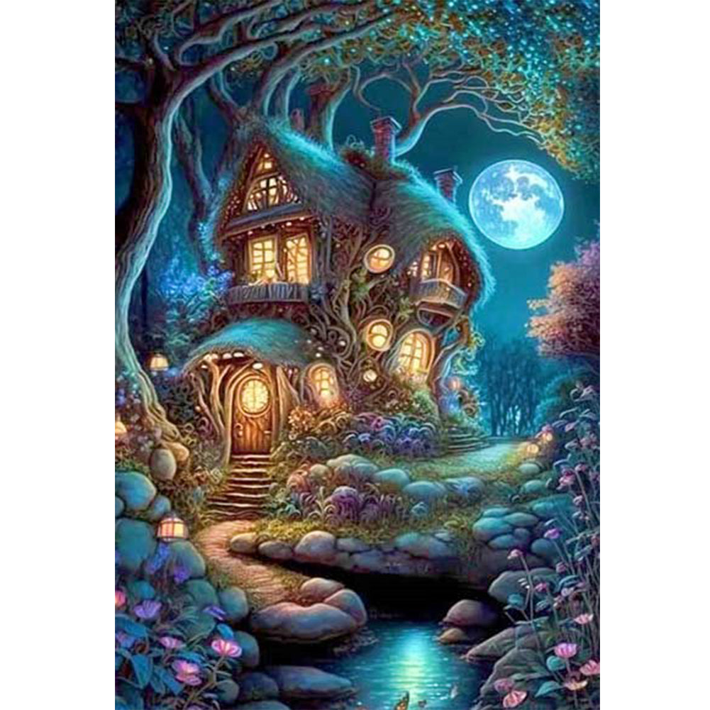 Hut Under Moonlight - 16CT Stamped Cross Stitch 40*60CM