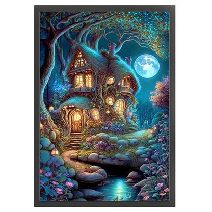 Hut Under Moonlight - 16CT Stamped Cross Stitch 40*60CM