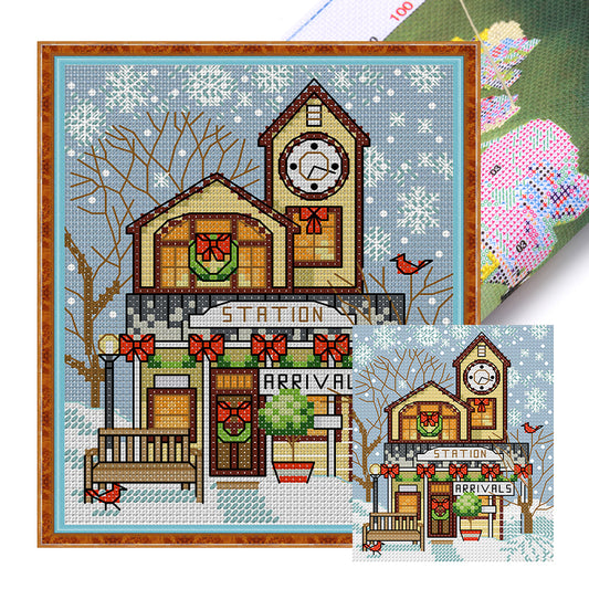 Christmas Cabin 4 - 14CT Stamped Cross Stitch 15*17CM(Joy Sunday)