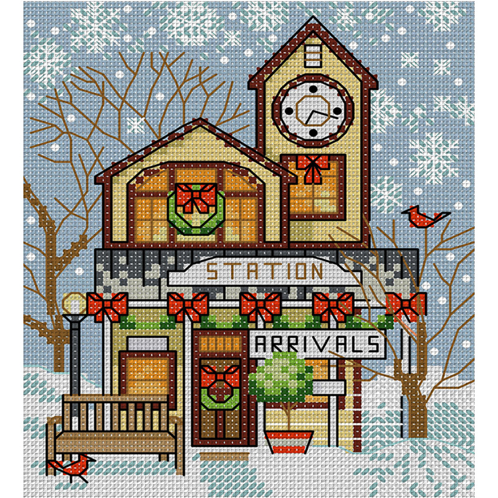 Christmas Cabin 4 - 14CT Stamped Cross Stitch 15*17CM(Joy Sunday)