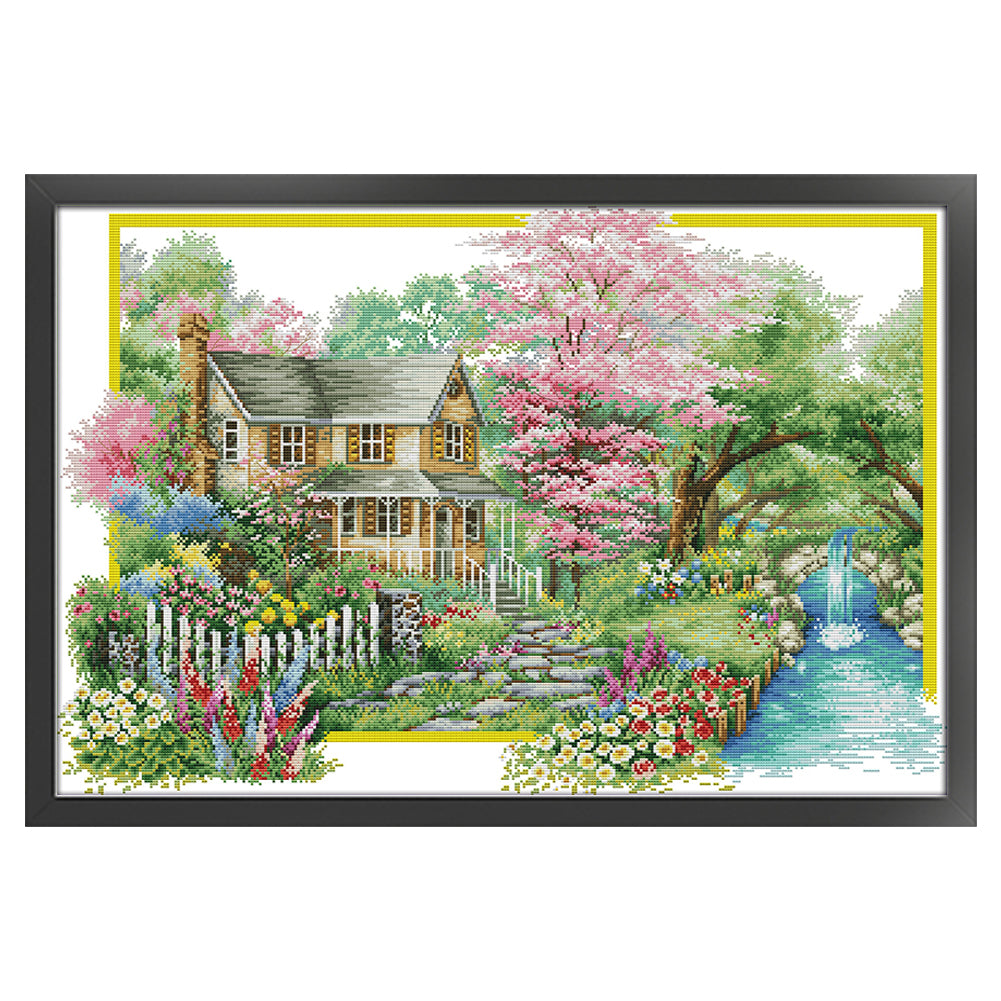 Flower Villa - 14CT Stamped Cross Stitch 68*48CM(Joy Sunday)