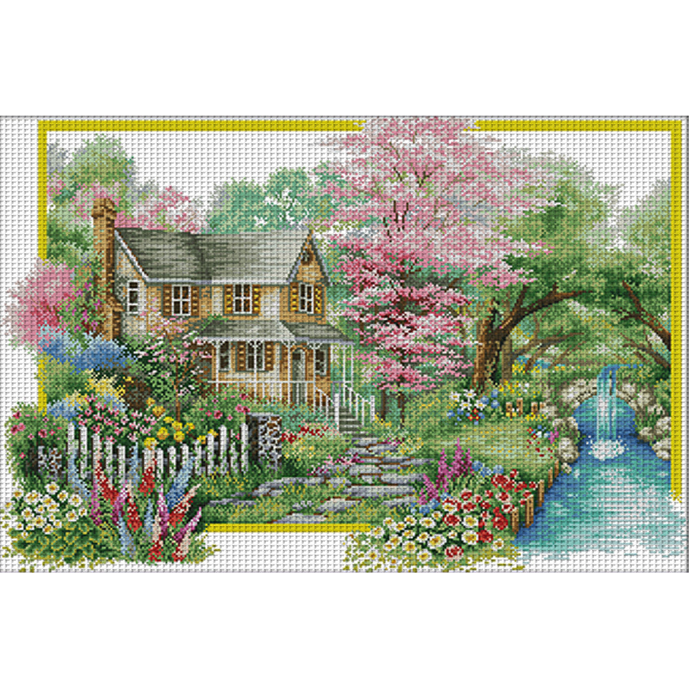 Flower Villa - 14CT Stamped Cross Stitch 68*48CM(Joy Sunday)