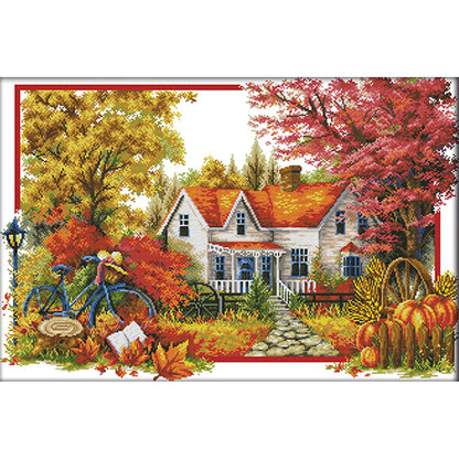 Autumn House - 14CT Stamped Cross Stitch 68*48CM(Joy Sunday)