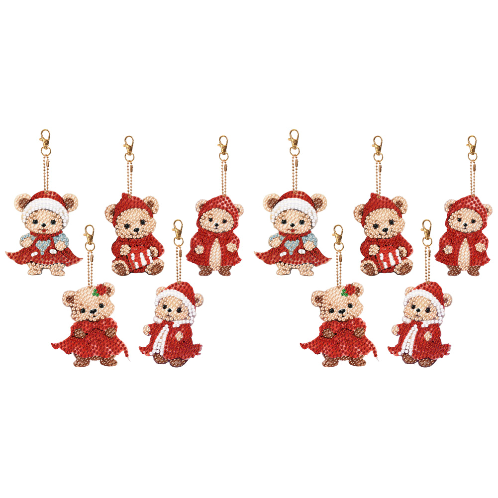 5PCS Double Sided Special Shape Diamond Painting Keychain (Little Bear in Red)