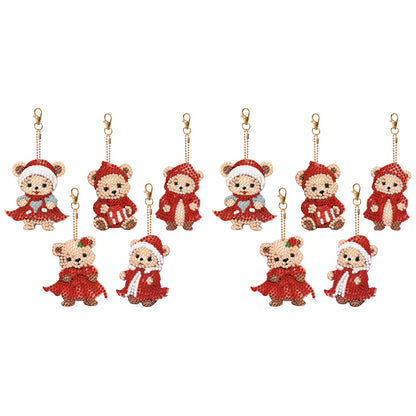 5PCS Double Sided Special Shape Diamond Painting Keychain (Little Bear in Red)