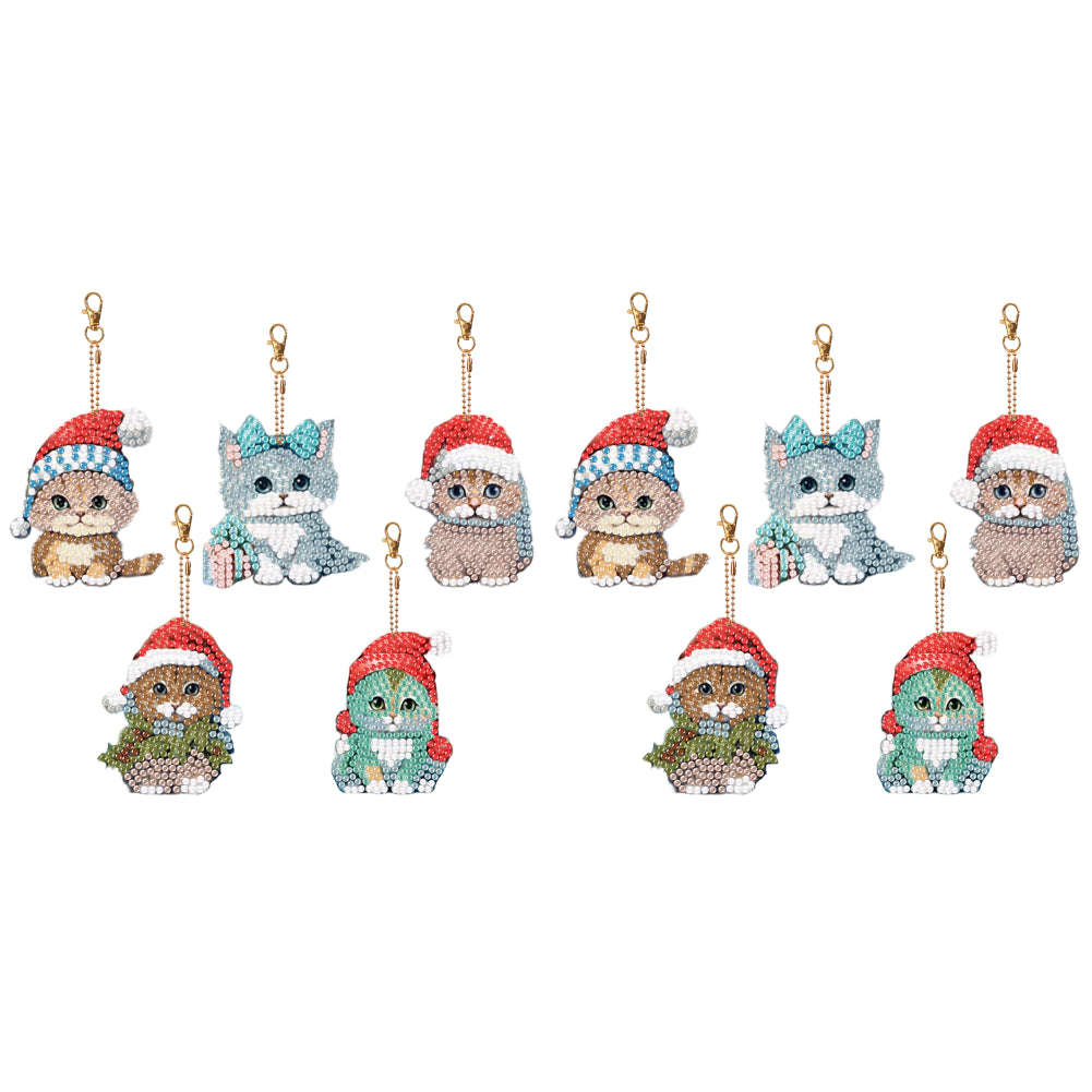 5PCS Double Sided Special Shape Diamond Painting Keychain (Christmas Cat)