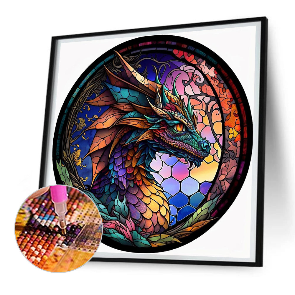 Round Card Dragon - Full Round Drill Diamond Painting 30*30CM