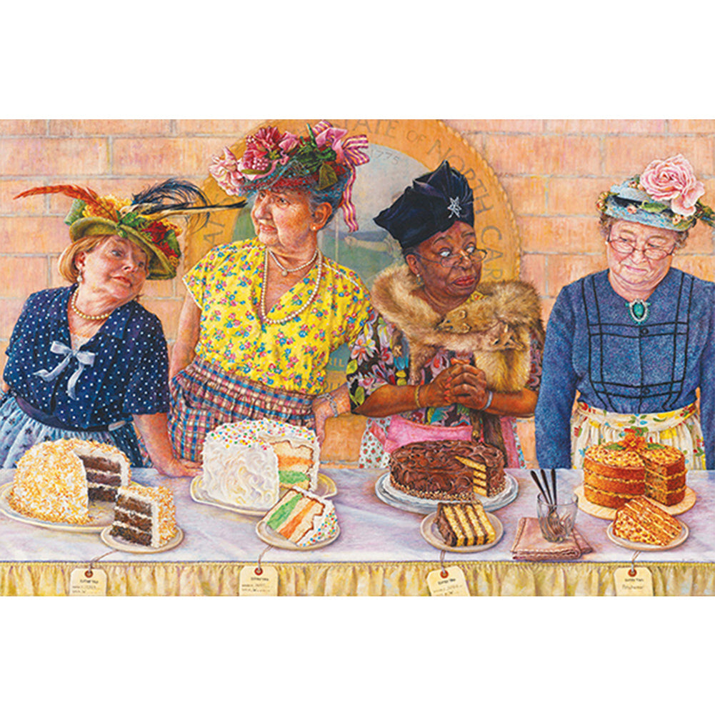 Old Woman Eating Cake - Full Round Drill Diamond Painting 60*40CM