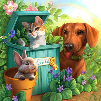 Little Animals In The Grass - Full Round Drill Diamond Painting 30*30CM