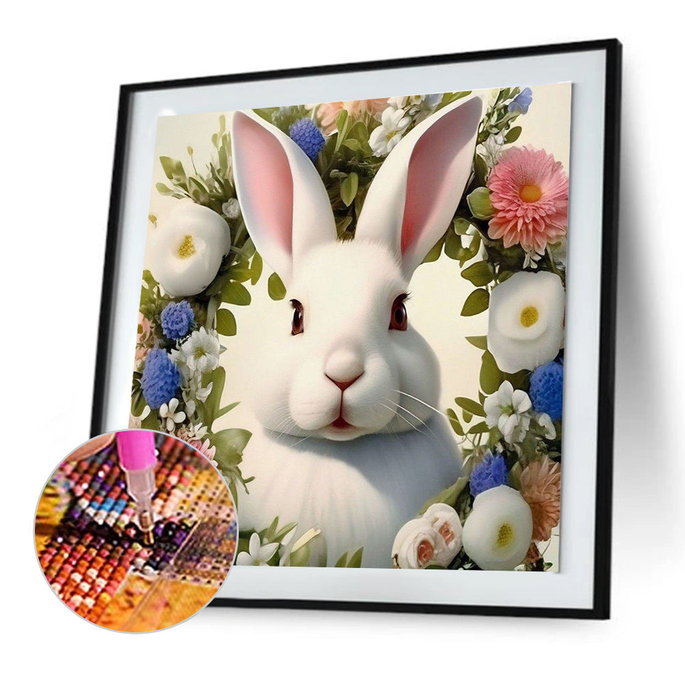 Rabbit And Flower - Full Round Drill Diamond Painting 30*30CM