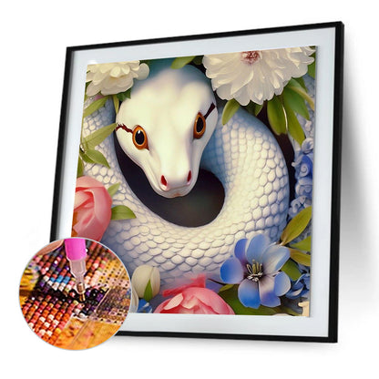 White Snake And Flower - Full Round Drill Diamond Painting 30*30CM