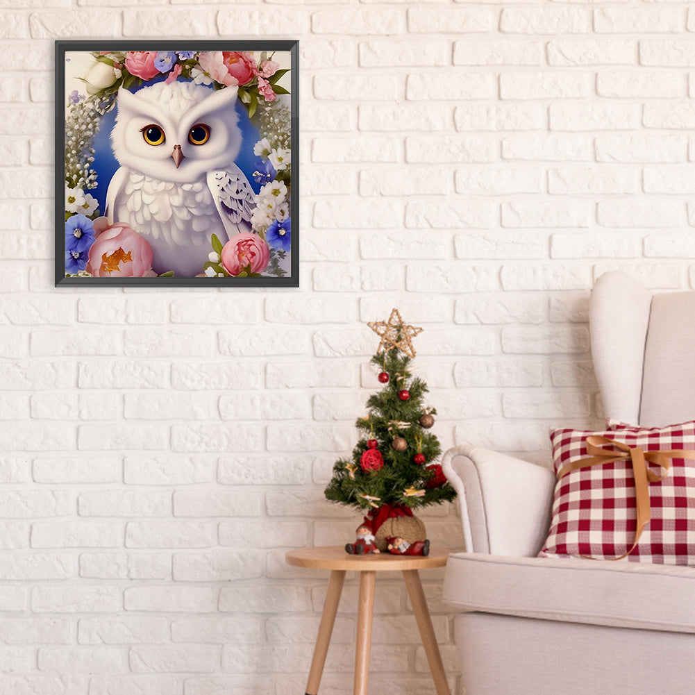 Owl And Flower - Full Round Drill Diamond Painting 30*30CM