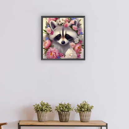 Raccoon And Flower - Full Round Drill Diamond Painting 30*30CM