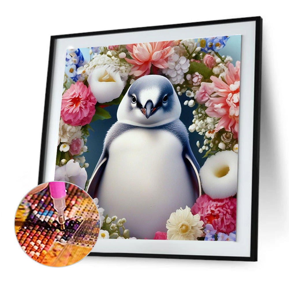 Penguin And Flower - Full Round Drill Diamond Painting 30*30CM