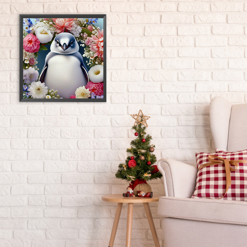 Penguin And Flower - Full Round Drill Diamond Painting 30*30CM