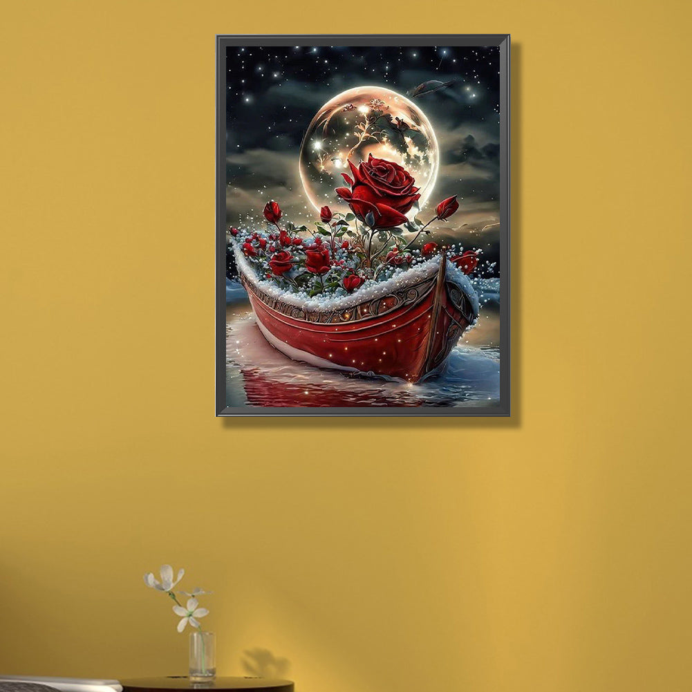 Ship Of Red Roses - Full Round Drill Diamond Painting 40*55CM