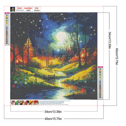 Night View Of Village Creek - Full Round Drill Diamond Painting 40*40CM