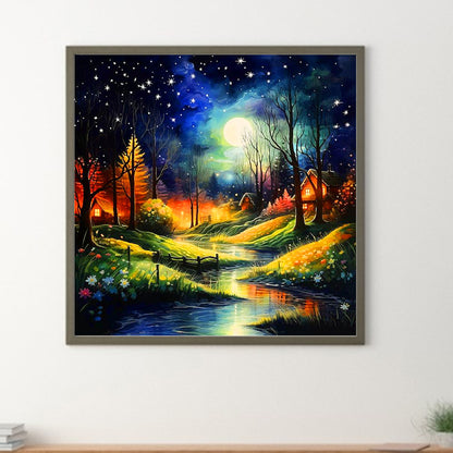 Night View Of Village Creek - Full Round Drill Diamond Painting 40*40CM