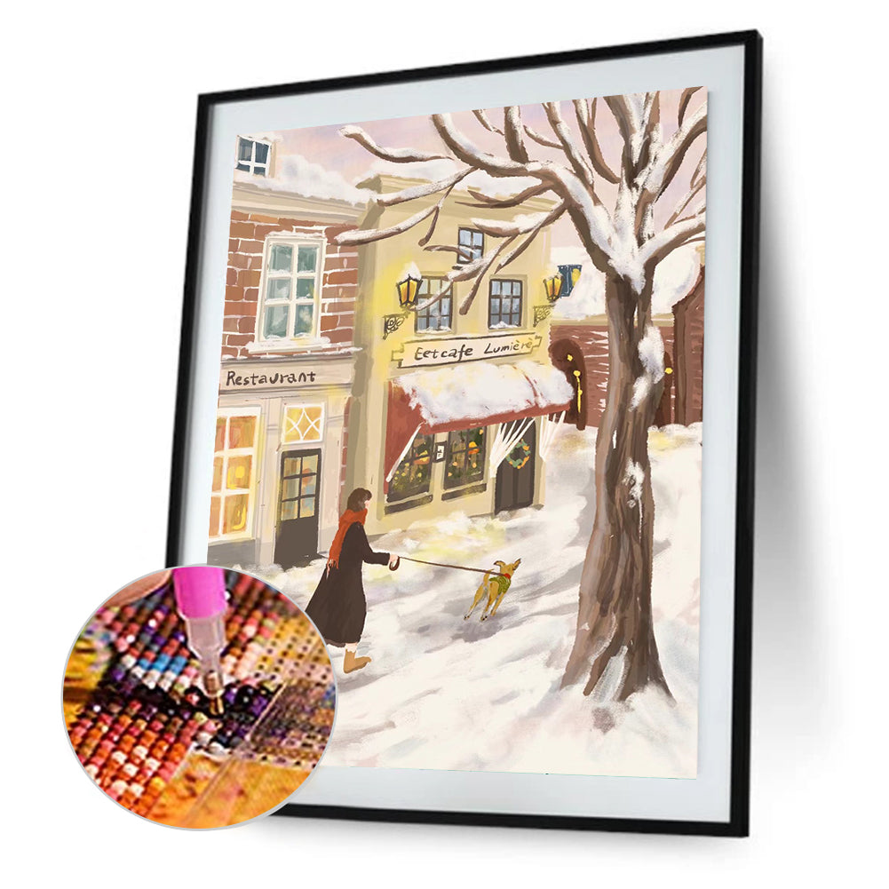 Healing Simple Drawing Girl¡¤Snow - Full Round Drill Diamond Painting 40*50CM