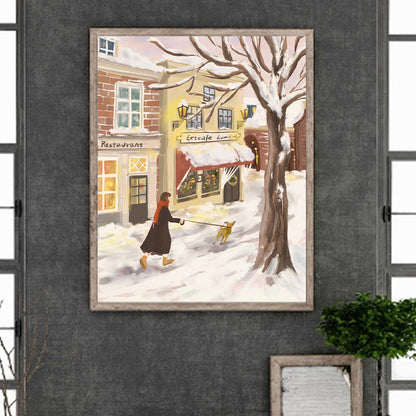 Healing Simple Drawing Girl¡¤Snow - Full Round Drill Diamond Painting 40*50CM