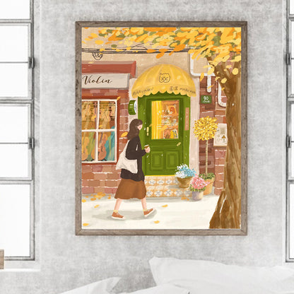 Healing Simple Drawing Girl¡¤Walking - Full Round Drill Diamond Painting 40*50CM