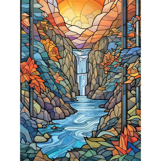 Mountain Spring Waterfall - Full Round Drill Diamond Painting 30*40CM