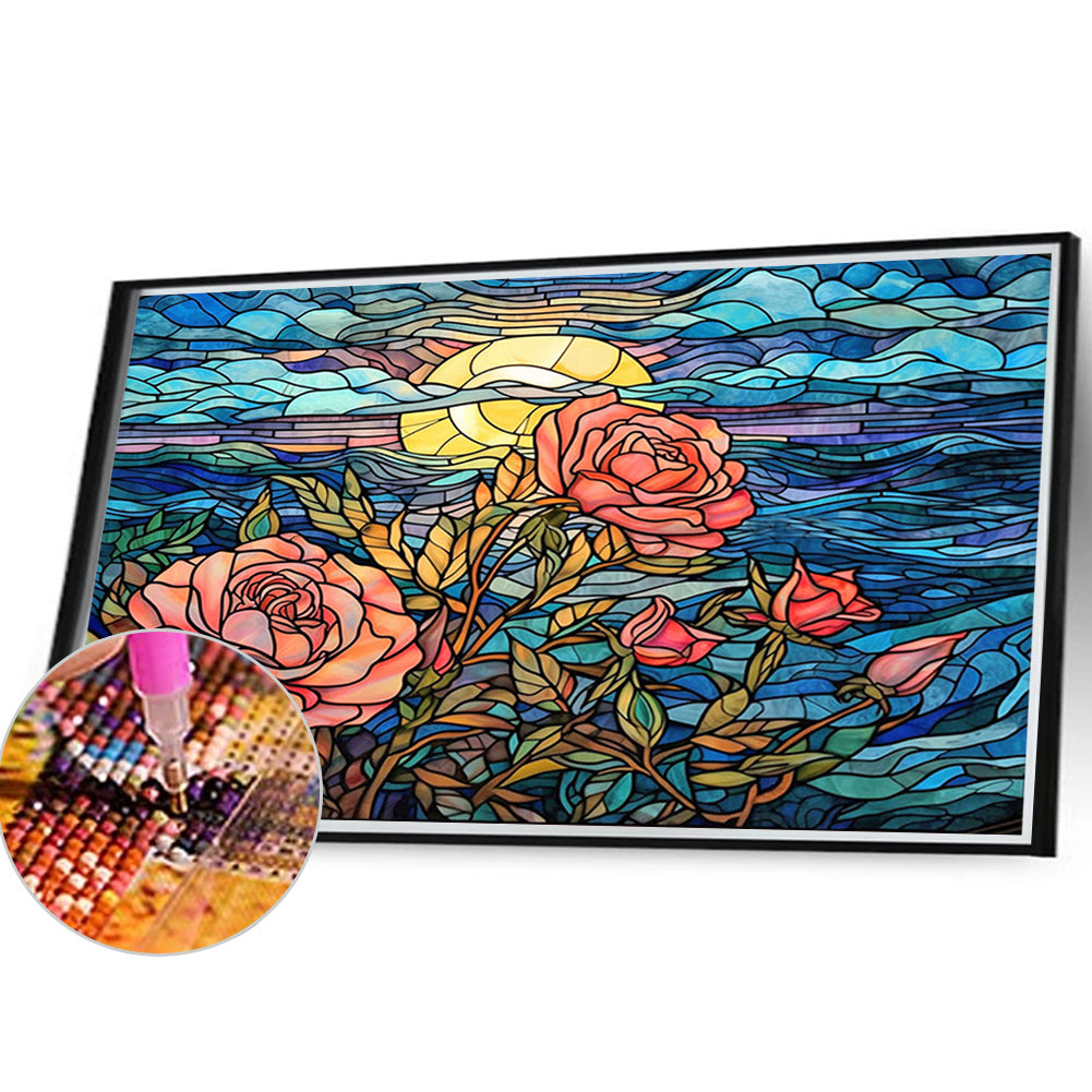 Roses Under The Moon - Full Round Drill Diamond Painting 40*30CM