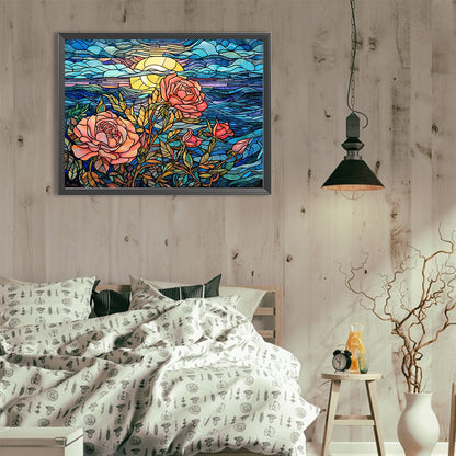 Roses Under The Moon - Full Round Drill Diamond Painting 40*30CM
