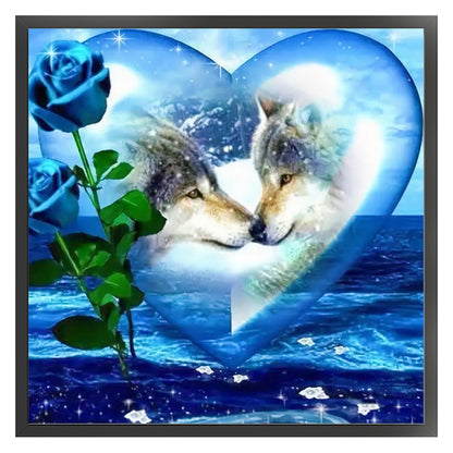 Blue Rose Couple Wolf - 11CT Stamped Cross Stitch 40*40CM