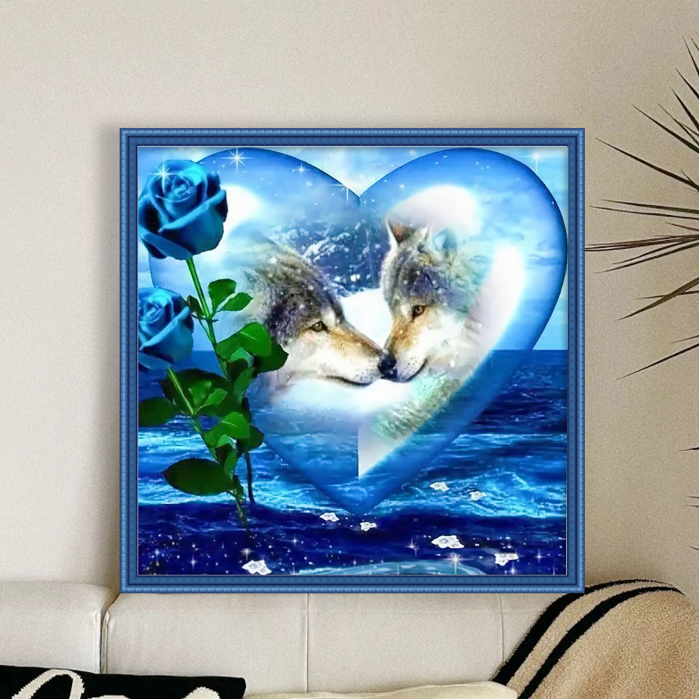 Blue Rose Couple Wolf - 11CT Stamped Cross Stitch 40*40CM