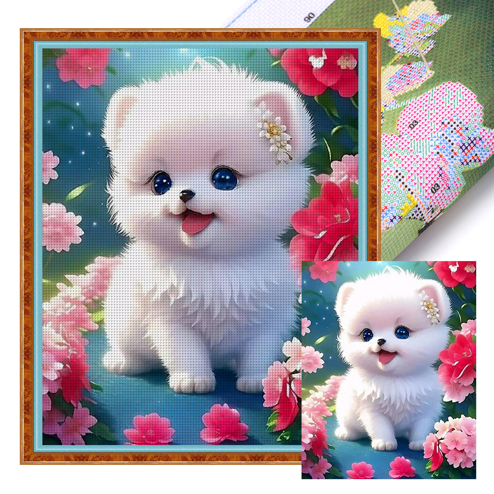 Puppy Flowers - 11CT Stamped Cross Stitch 40*50CM