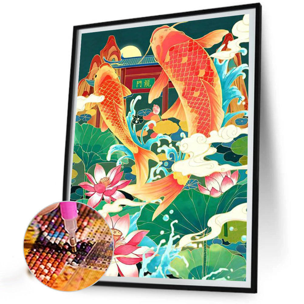 Fish Leaping Over The Dragon Gate - Full Round Drill Diamond Painting 40*50CM