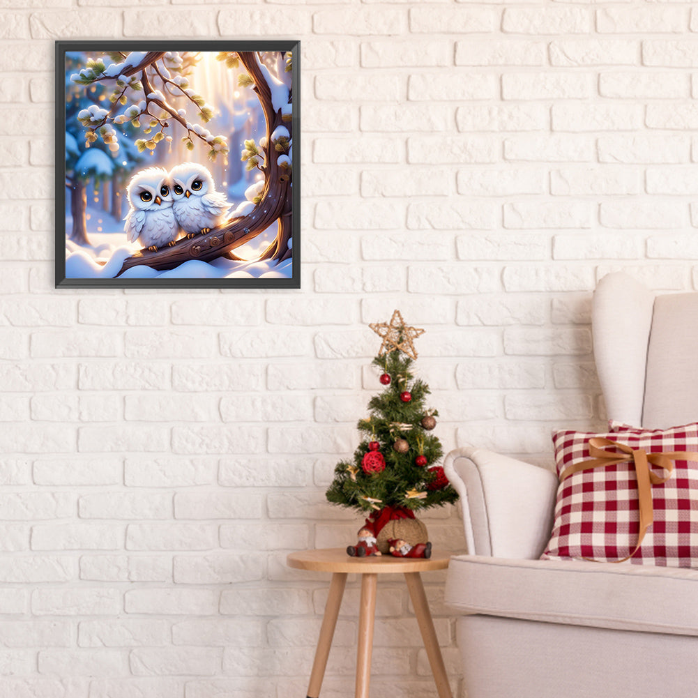 Two Owls - Full Round Drill Diamond Painting 30*30CM