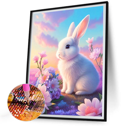 Flower And White Rabbit - Full Round Drill Diamond Painting 30*40CM