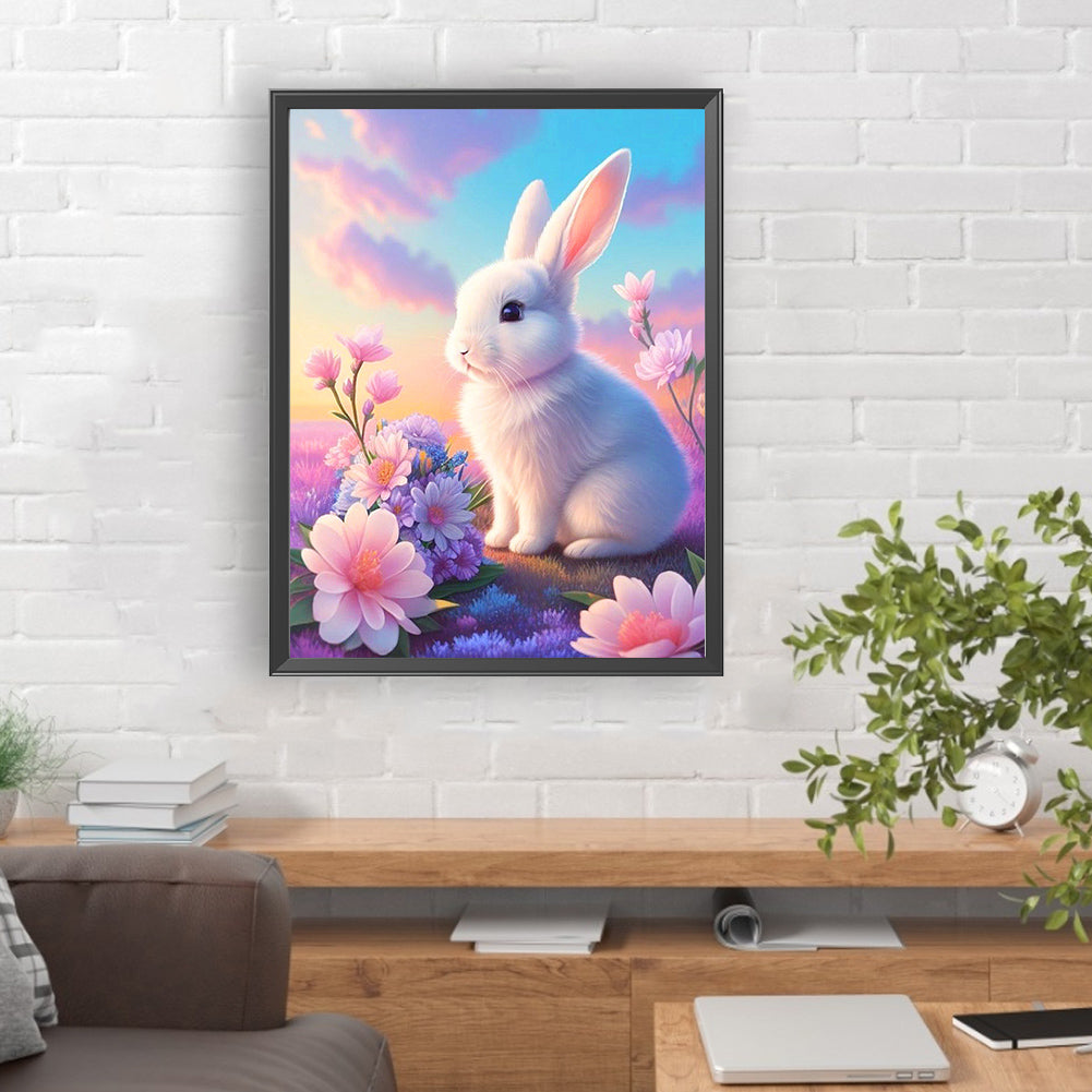 Flower And White Rabbit - Full Round Drill Diamond Painting 30*40CM