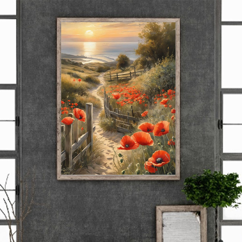 Path Among Flowers Flowers - Full Round Drill Diamond Painting 30*40CM