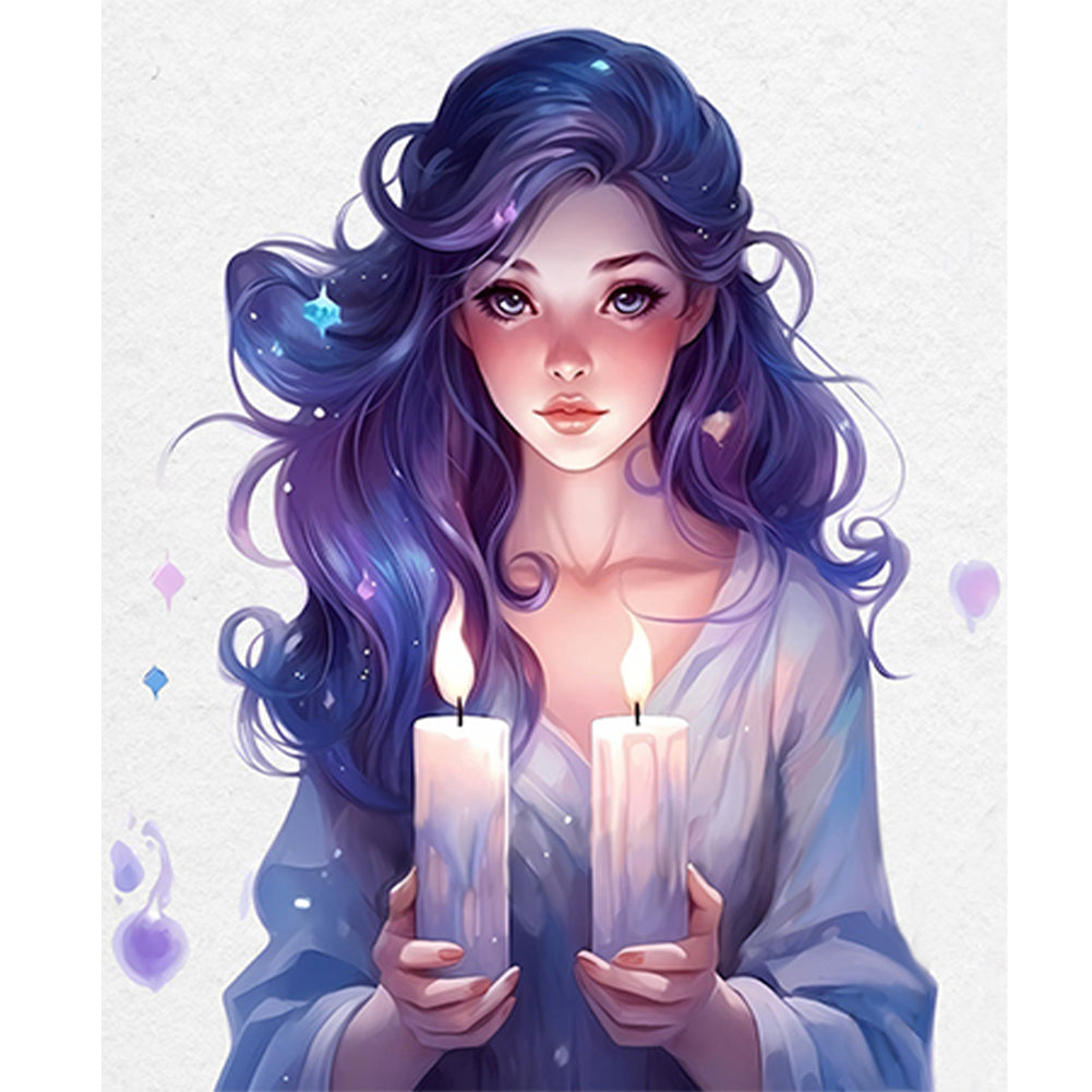 Girl Holding Candle - Full Round Drill Diamond Painting 45*50CM