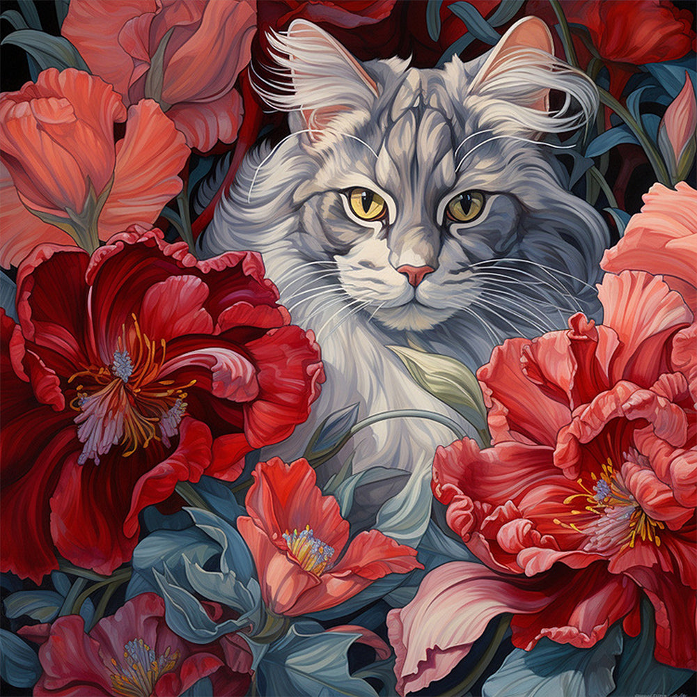Kitten In Flower - Full Round Drill Diamond Painting 40*40CM